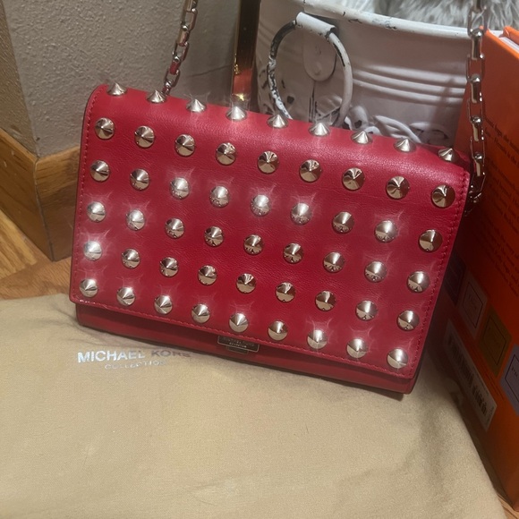 Michael Kors Yasmeen Red Crossbody Bag with Studded Design - Picture 1 of 11
